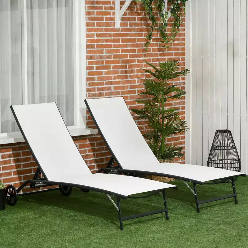Chaise Lounge Outdoor, 2 Piece Lounge Chair with Wheelsning Chair with 5 Adjustable Positions for Patio, Beach, Pool