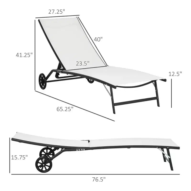 Chaise Lounge Outdoor, 2 Piece Lounge Chair with Wheelsning Chair with 5 Adjustable Positions for Patio, Beach, Pool