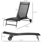 Chaise Lounge Outdoor, 2 Piece Lounge Chair with Wheelsning Chair with 5 Adjustable Positions for Patio, Beach, Pool