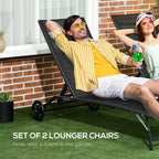 Chaise Lounge Outdoor, 2 Piece Lounge Chair with Wheelsning Chair with 5 Adjustable Positions for Patio, Beach, Pool