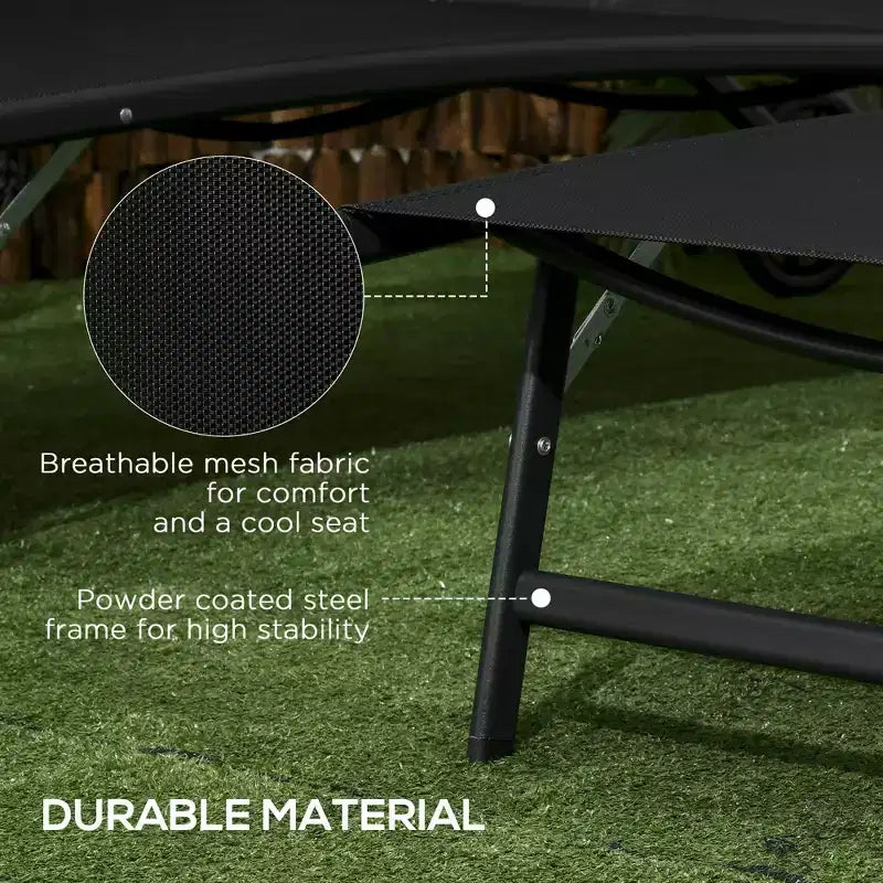 Chaise Lounge Outdoor, 2 Piece Lounge Chair with Wheelsning Chair with 5 Adjustable Positions for Patio, Beach, Pool