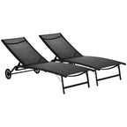 Chaise Lounge Outdoor, 2 Piece Lounge Chair with Wheelsning Chair with 5 Adjustable Positions for Patio, Beach, Pool