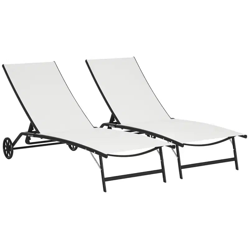 Chaise Longue da Esterno, Sedia a Sdraio a 2 Pezzi con Ruote e 5 Posizioni Regolabili per Patio, Spiaggia, Piscina