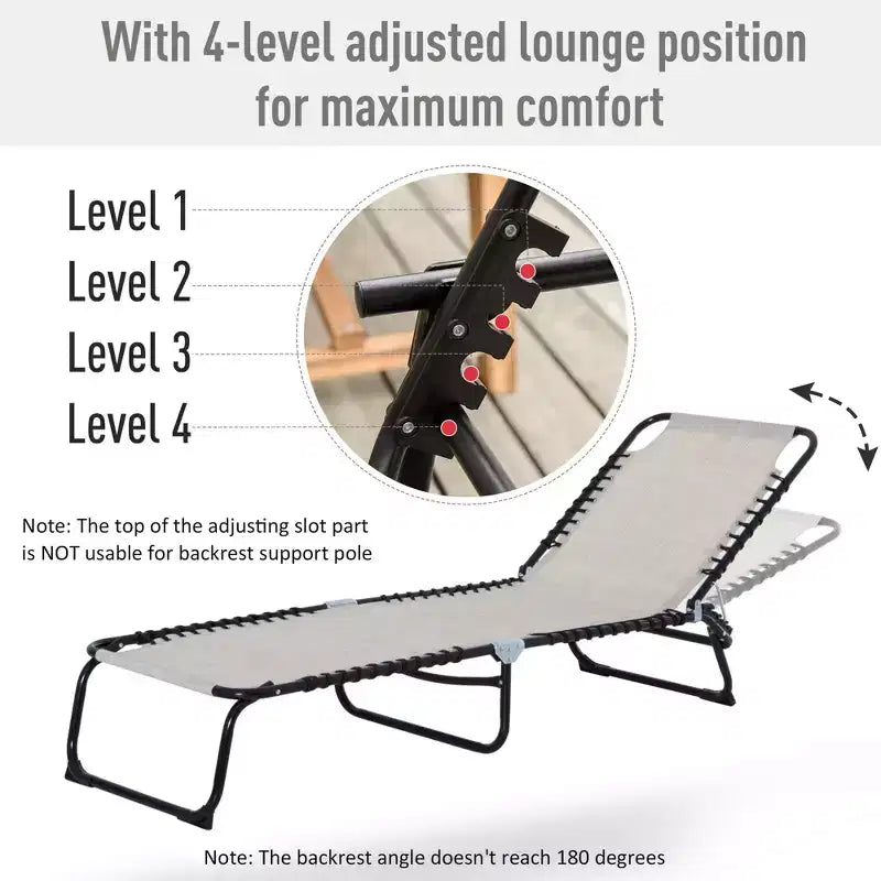 Foldable Chaise Lounge, 3-Position Reclining Back, Portable design and Breathable Mesh for Poolside, Camping