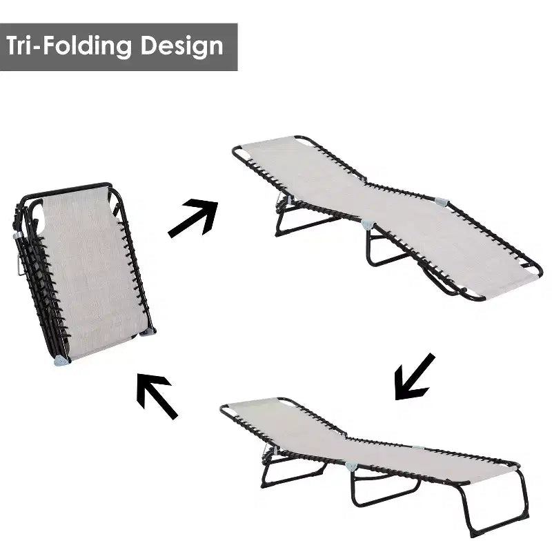 Foldable Chaise Lounge, 3-Position Reclining Back, Portable design and Breathable Mesh for Poolside, Camping