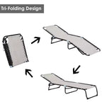 Foldable Chaise Lounge, 3-Position Reclining Back, Portable design and Breathable Mesh for Poolside, Camping