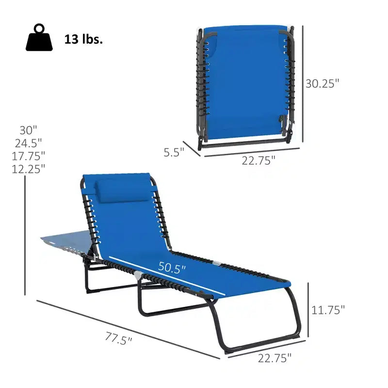 Foldable Chaise Lounge, 3-Position Reclining Back, Portable design and Breathable Mesh for Poolside, Camping