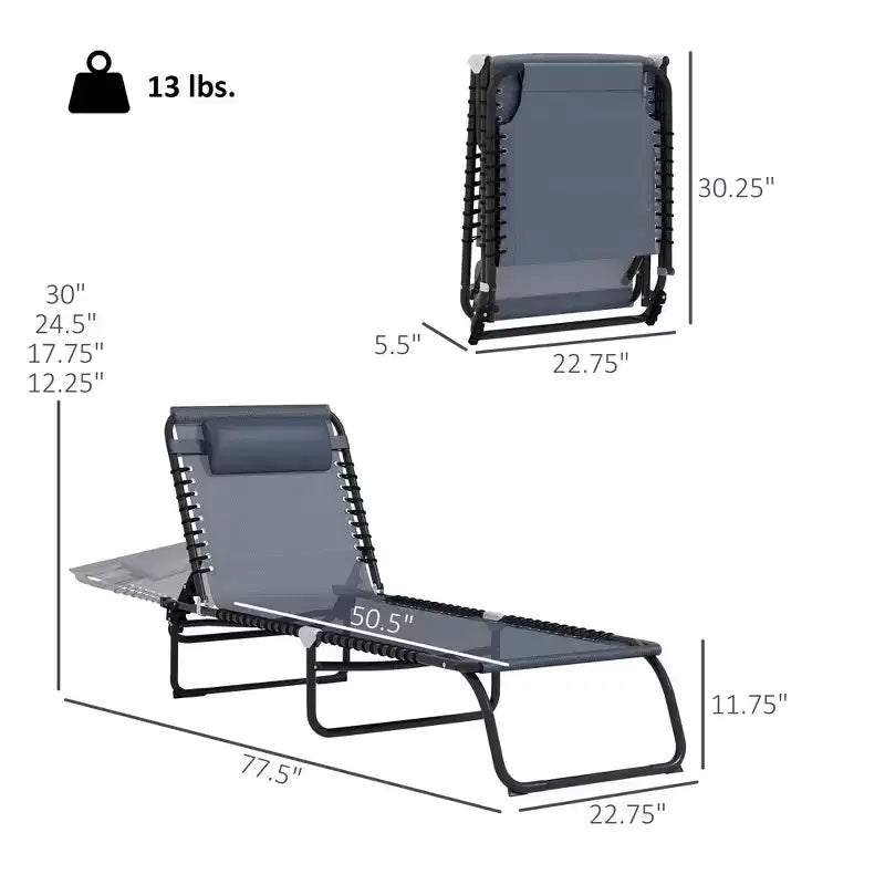 Foldable Chaise Lounge, 3-Position Reclining Back, Portable design and Breathable Mesh for Poolside, Camping