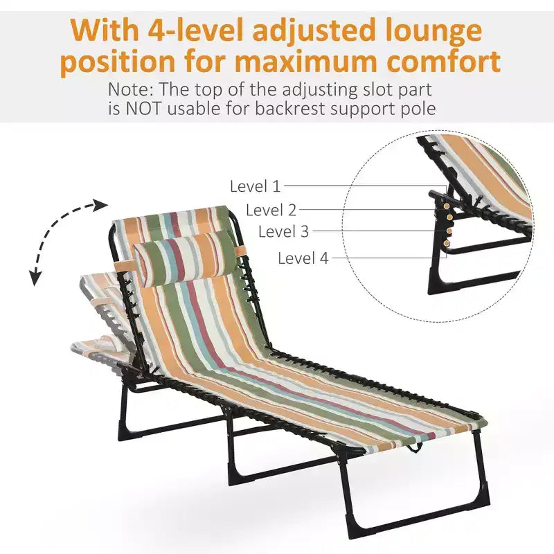 Foldable Chaise Lounge, 3-Position Reclining Back, Portable design and Breathable Mesh for Poolside, Camping