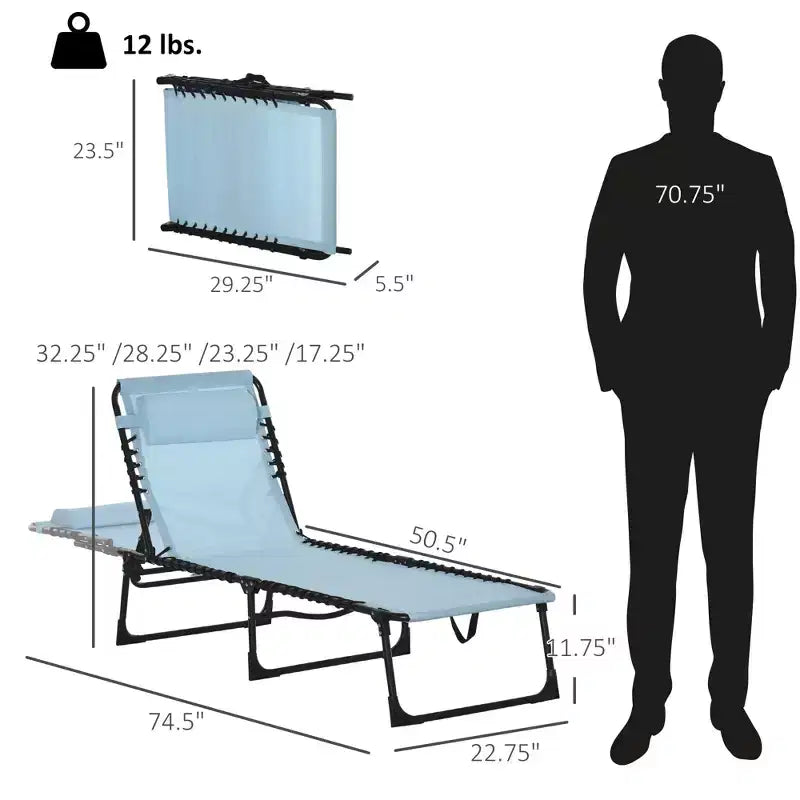 Foldable Chaise Lounge, 3-Position Reclining Back, Portable design and Breathable Mesh for Poolside, Camping