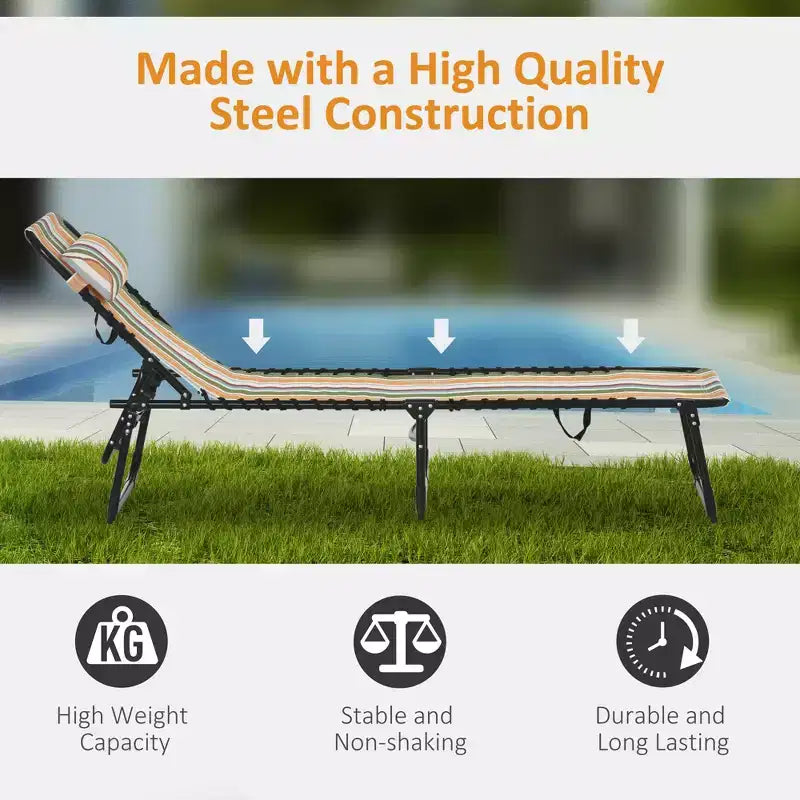 Foldable Chaise Lounge, 3-Position Reclining Back, Portable design and Breathable Mesh for Poolside, Camping