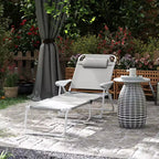 Folding Chaise Lounge, Outdoor Sun Tanning Chair, 4-Position Reclining Back, Armrests, Removable Pillow