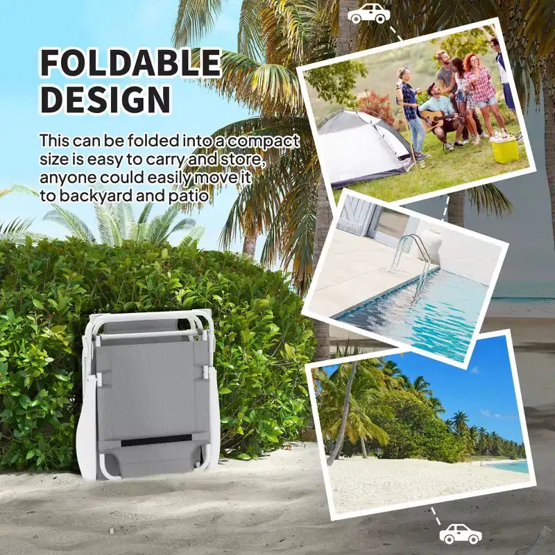 Folding Chaise Lounge, Outdoor Sun Tanning Chair, 4-Position Reclining Back, Armrests, Removable Pillow