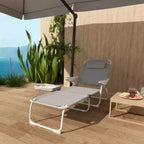 Folding Chaise Lounge, Outdoor Sun Tanning Chair, 4-Position Reclining Back, Armrests, Removable Pillow