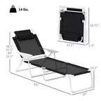 Folding Chaise Lounge, Outdoor Sun Tanning Chair, 4-Position Reclining Back, Armrests, Removable Pillow