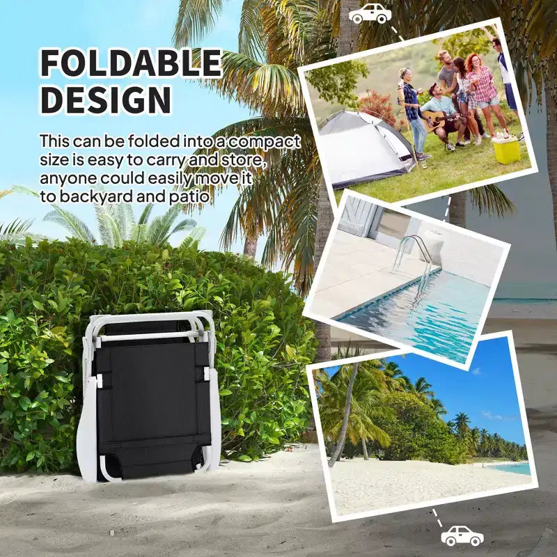 Folding Chaise Lounge, Outdoor Sun Tanning Chair, 4-Position Reclining Back, Armrests, Removable Pillow