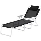 Folding Chaise Lounge, Outdoor Sun Tanning Chair, 4-Position Reclining Back, Armrests, Removable Pillow