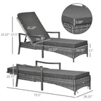 Sdraio in vimini, schienale regolabile in 4 posizioni e cuscini per esterni, lettino prendisole in rattan PE per bordo piscina, balcone o giardino