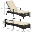 Sdraio in vimini, schienale regolabile in 4 posizioni e cuscini per esterni, lettino prendisole in rattan PE per bordo piscina, balcone o giardino