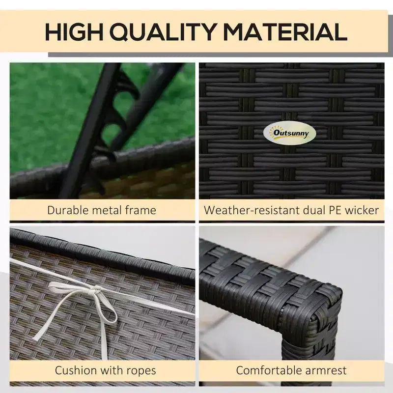 Sdraio in vimini, schienale regolabile in 4 posizioni e cuscini per esterni, lettino prendisole in rattan PE per bordo piscina, balcone o giardino