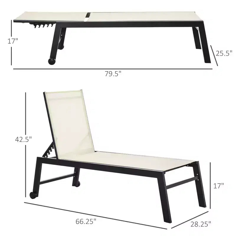 Chaise longue da esterno con ruote, reclinabile in cinque posizioni per prendere il sole, struttura in acciaio, tessuto traspirante per spiaggia, patio