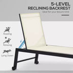 Chaise longue da esterno con ruote, reclinabile in cinque posizioni per prendere il sole, struttura in acciaio, tessuto traspirante per spiaggia, patio