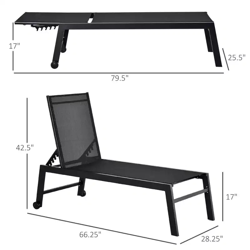 Chaise longue da esterno con ruote, reclinabile in cinque posizioni per prendere il sole, struttura in acciaio, tessuto traspirante per spiaggia, patio