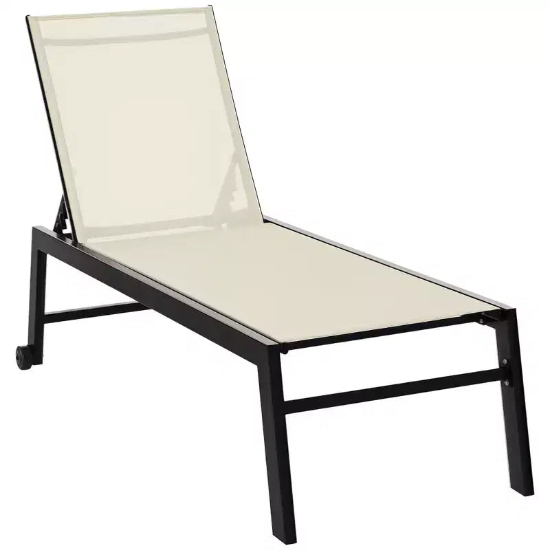 Chaise longue da esterno con ruote, reclinabile in cinque posizioni per prendere il sole, struttura in acciaio, tessuto traspirante per spiaggia, patio