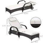 Outdoor Chaise Lounge, 5-Level Adjustable Backrest Rattan Pool Lounge Chair with Wheels, Cushion & Headrest