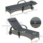 Outdoor Chaise Lounge, 5-Level Adjustable Backrest Rattan Pool Lounge Chair with Wheels, Cushion & Headrest