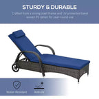 Outdoor Chaise Lounge, 5-Level Adjustable Backrest Rattan Pool Lounge Chair with Wheels, Cushion & Headrest