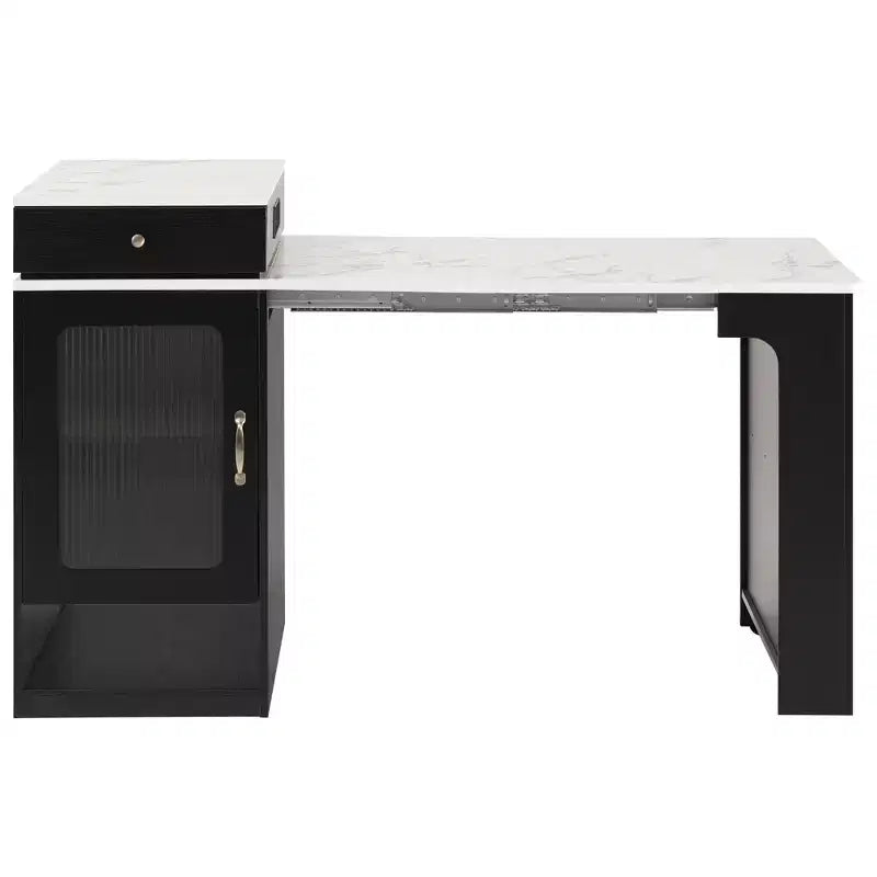 PexFix 59.5 Kitchen Island with Extendable Dining Table Kitchen Storage Table with Double-sided Storage with Power Outlet&Side Open Shelves Black