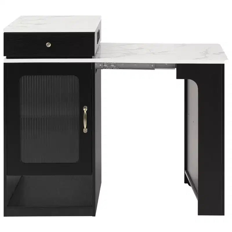 PexFix 59.5 Kitchen Island with Extendable Dining Table Kitchen Storage Table with Double-sided Storage with Power Outlet&Side Open Shelves Black