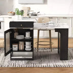 PexFix 59.5 Kitchen Island with Extendable Dining Table Kitchen Storage Table with Double-sided Storage with Power Outlet&Side Open Shelves Black