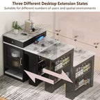 PexFix 59.5 Kitchen Island with Extendable Dining Table Kitchen Storage Table with Double-sided Storage with Power Outlet&Side Open Shelves Black