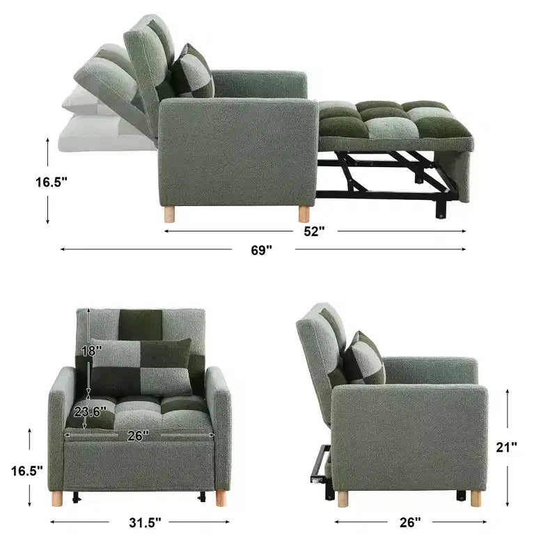 Poltrona Letto Trasformabile Moderna Okak con Letto Estraibile, Poltrona Imbottita per Soggiorno, Camera da Letto, Ufficio