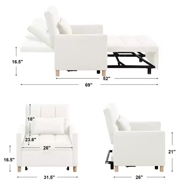 Poltrona Letto Trasformabile Moderna Okak con Letto Estraibile, Poltrona Imbottita per Soggiorno, Camera da Letto, Ufficio