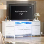 TV Stand for 65, 70, 75 Inch TV, 10 Drawer Long Dresser with Power Outlets , 63 Inch Entertainment Center TV Stand Dresser Storage Drawers