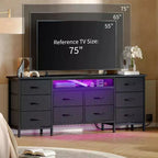 TV Stand for 65, 70, 75 Inch TV, 10 Drawer Long Dresser with Power Outlets , 63 Inch Entertainment Center TV Stand Dresser Storage Drawers