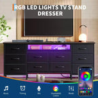 TV Stand for 65, 70, 75 Inch TV, 10 Drawer Long Dresser with Power Outlets , 63 Inch Entertainment Center TV Stand Dresser Storage Drawers