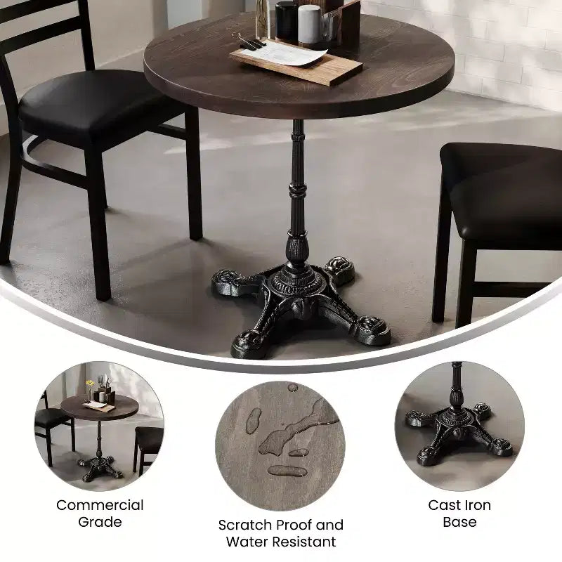 Flash Furniture Bennett Round Solid Wood Commercial Indoor Tabletop with 22.75 x 22.75 Rust-Resistant Cast Iron Decorative Bistro Table Base