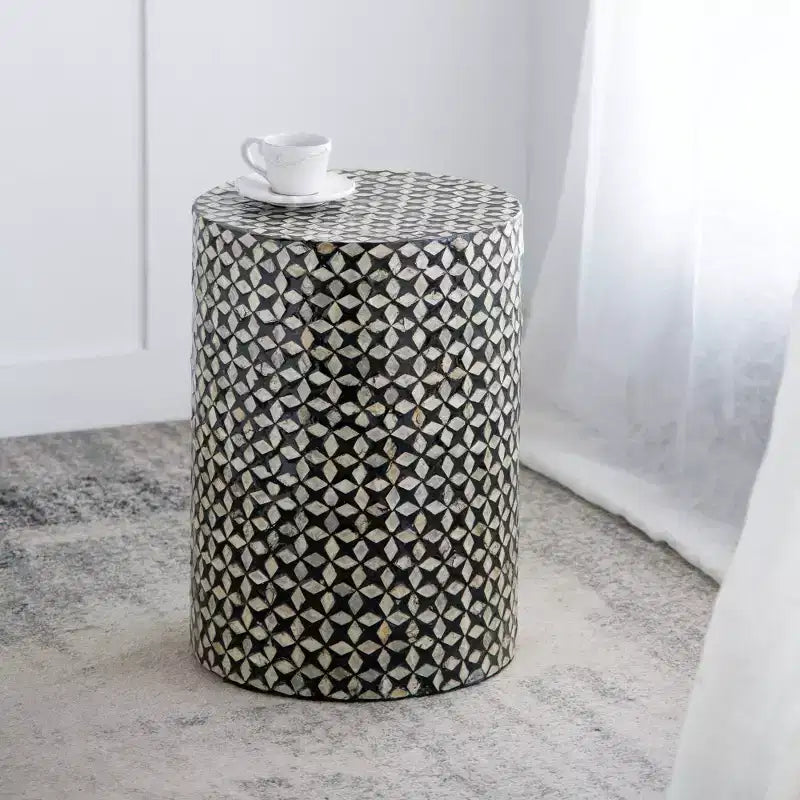 GDFStudio Dutile Capiz Drum Accent Side Table