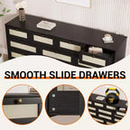 Wooden Dressers for Bedroom with 12 Drawers, 61 Wide TV Stand Dresser for 65 inch TV, Rattan Chest of Drawers for Living Room, Hallway