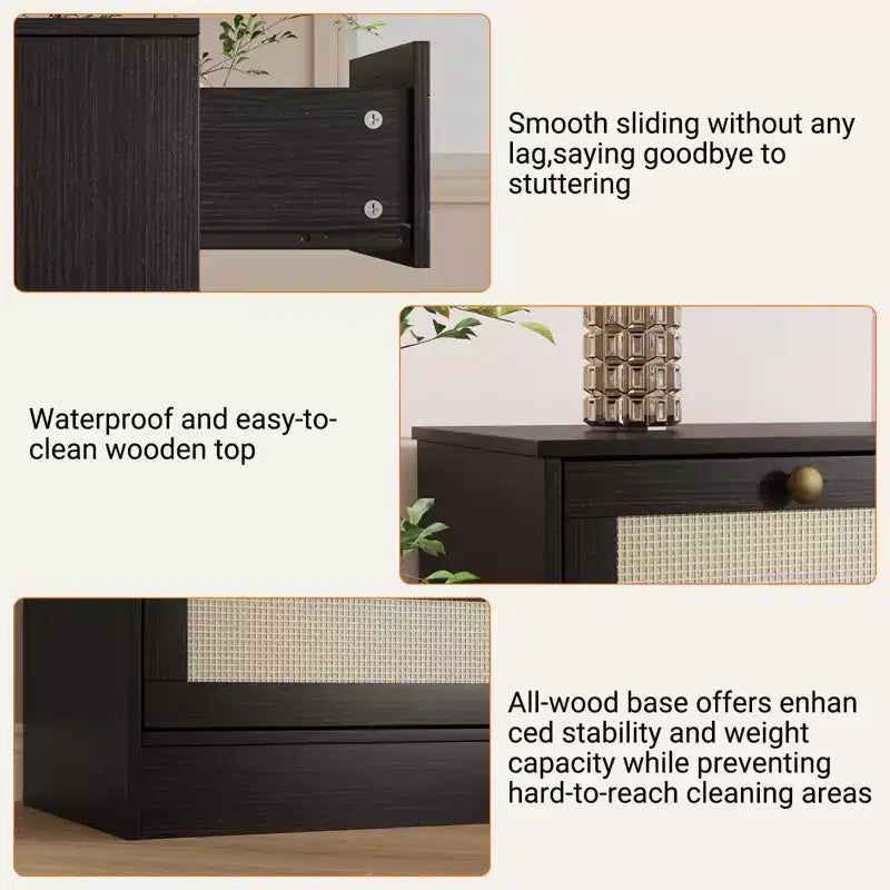 Wooden Dressers for Bedroom with 12 Drawers, 61 Wide TV Stand Dresser for 65 inch TV, Rattan Chest of Drawers for Living Room, Hallway