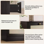 Wooden Dressers for Bedroom with 12 Drawers, 61 Wide TV Stand Dresser for 65 inch TV, Rattan Chest of Drawers for Living Room, Hallway