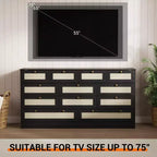 Wooden Dressers for Bedroom with 12 Drawers, 61 Wide TV Stand Dresser for 65 inch TV, Rattan Chest of Drawers for Living Room, Hallway