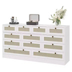 Wooden Dressers for Bedroom with 12 Drawers, 61 Wide TV Stand Dresser for 65 inch TV, Rattan Chest of Drawers for Living Room, Hallway