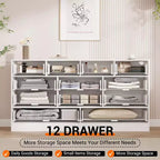 Wooden Dressers for Bedroom with 12 Drawers, 61 Wide TV Stand Dresser for 65 inch TV, Rattan Chest of Drawers for Living Room, Hallway