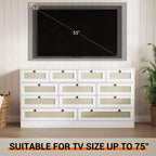 Wooden Dressers for Bedroom with 12 Drawers, 61 Wide TV Stand Dresser for 65 inch TV, Rattan Chest of Drawers for Living Room, Hallway
