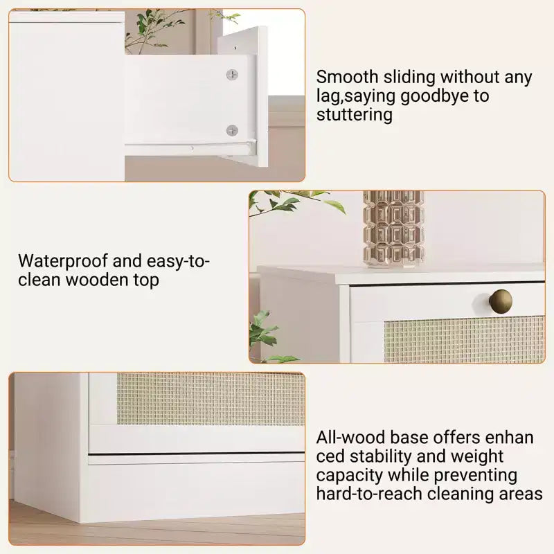 Wooden Dressers for Bedroom with 12 Drawers, 61 Wide TV Stand Dresser for 65 inch TV, Rattan Chest of Drawers for Living Room, Hallway